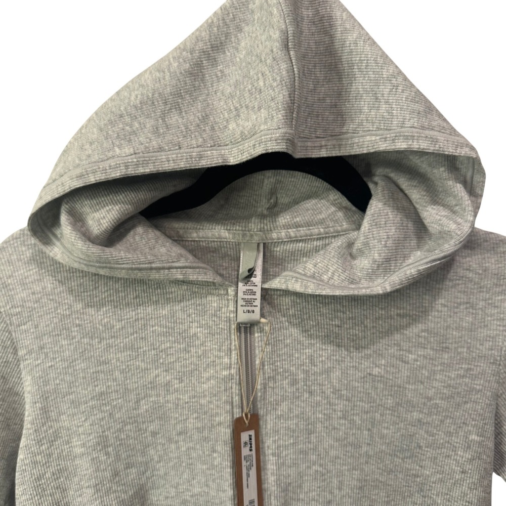 NEW Skims L Cotton Rib Zip Up Hoodie Light Heather Grey Womens NWT - Picture 7 of 8